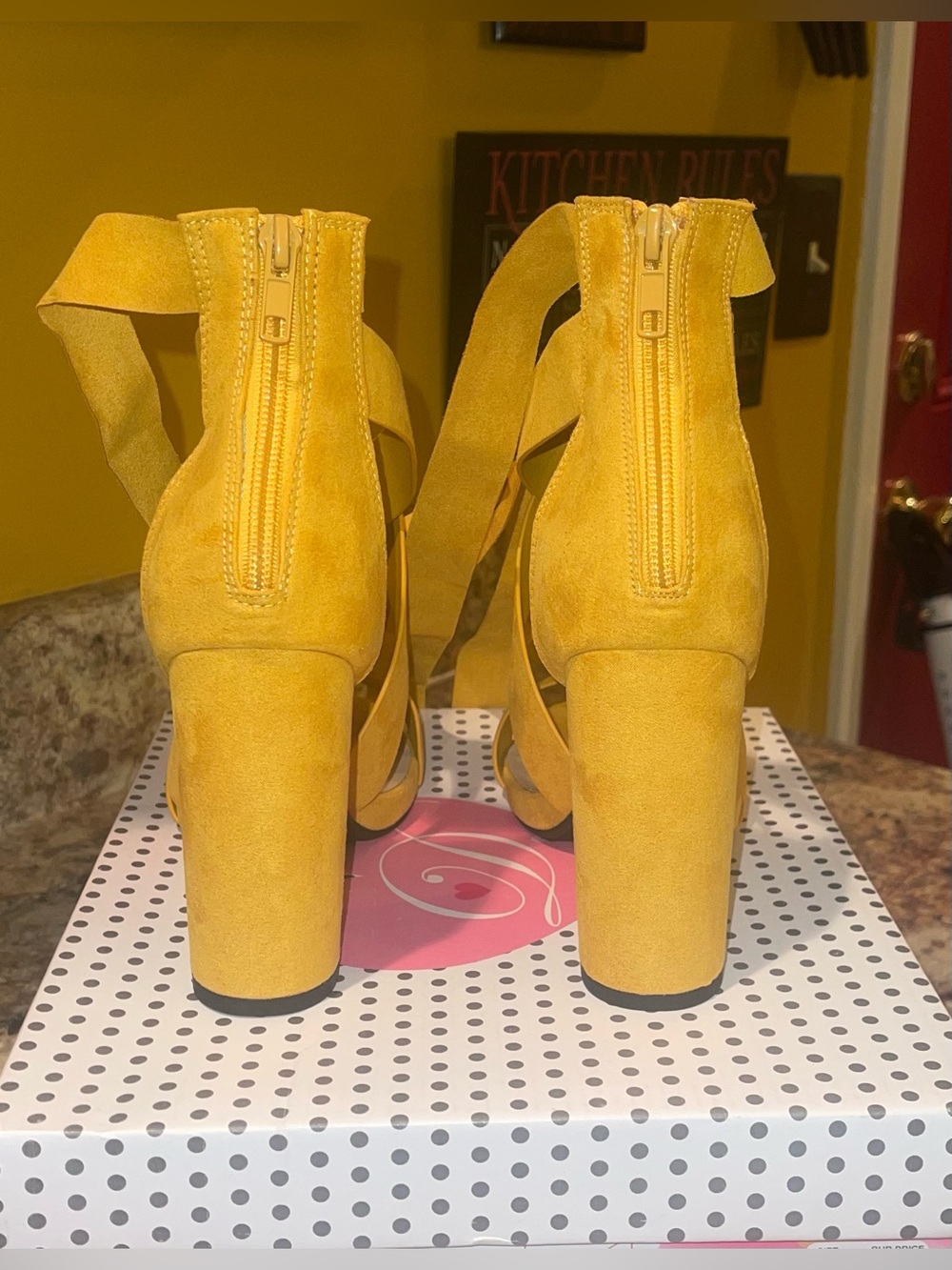 Delicious Yellow Strappy Block Heel Sandals - Picture 5 of 7